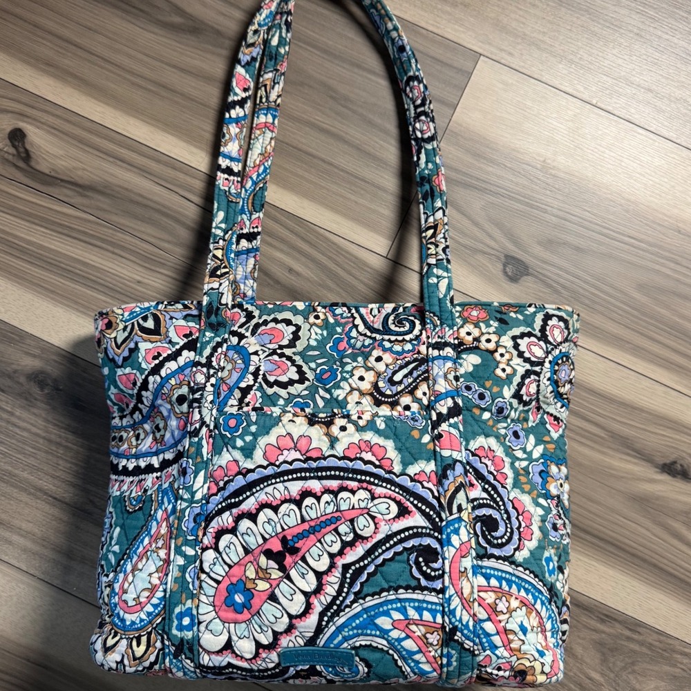 Vera Bradley Quilted Cotton Tote Bag Teal Paisley Floral Shoulder Bag